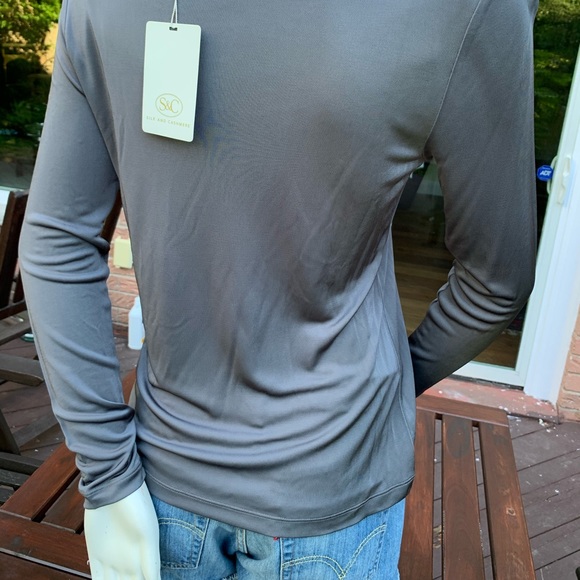 Silk & Cashmere Smokey Gray Woman Top Silk & Viscose blend long sleeves Size L - Picture 10 of 16